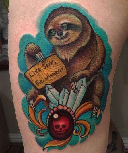 Tattoos - Sloth with skull jewel and crystals - 119761